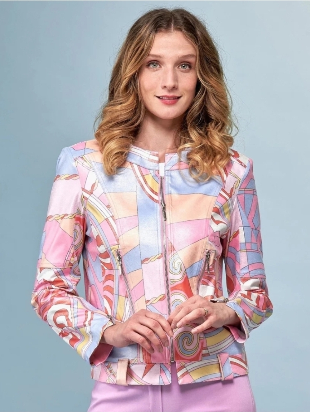 NWOT INSIGHT Liquid Pink Printed Metallic Jacket SIZE 10